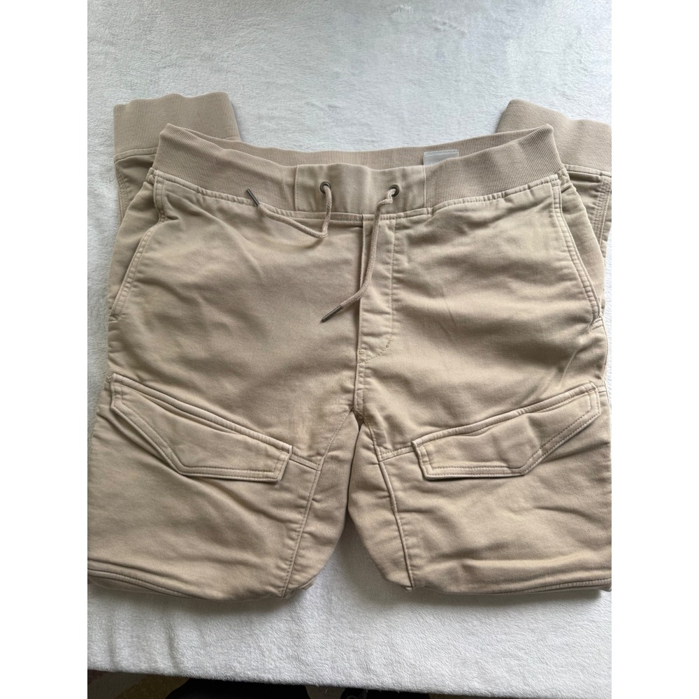H&M Divided Cargo Joggers Mens Medium Tan Khaki Cotton Blend Ribbed Cuff Pants